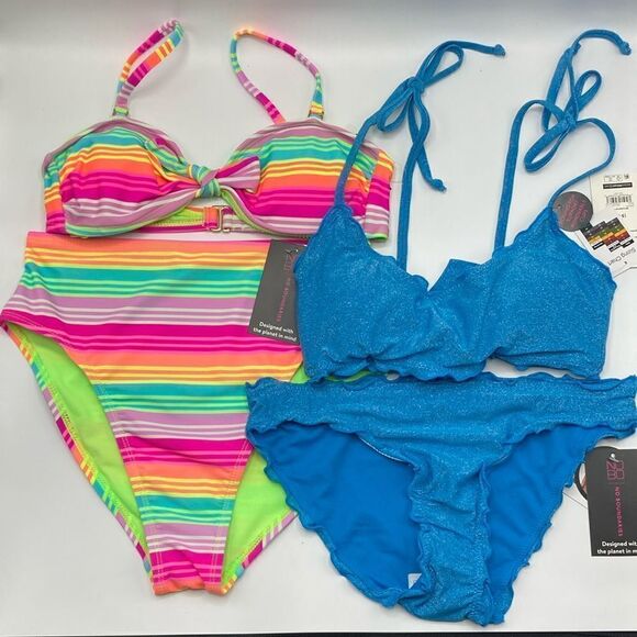 Lettuce Edge & Knot Top & High Leg Bottom Bikini Swimsuit Bathing 2-Pack S - Picture 1 of 15
